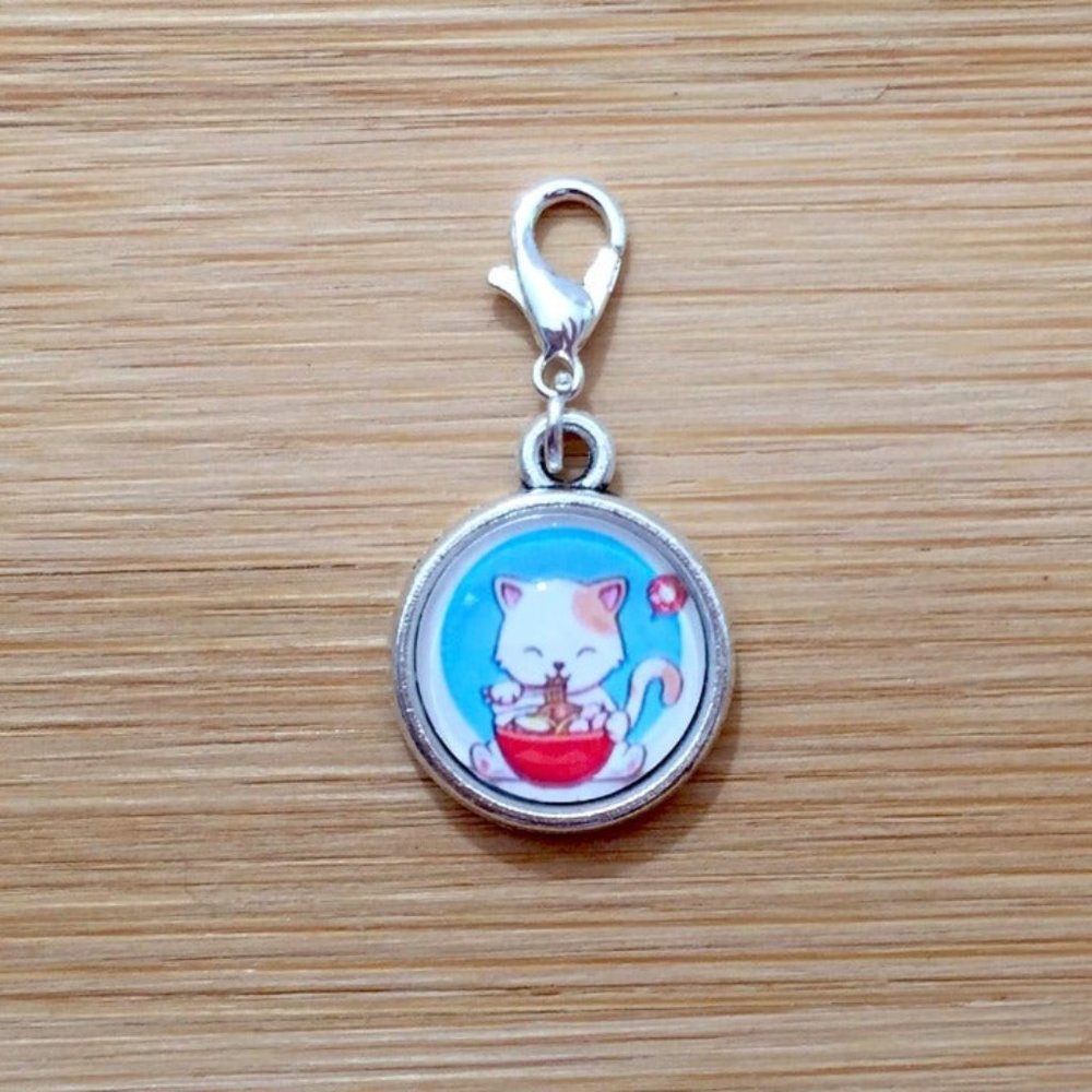 Planner Cat & Ramen Glass Cabochon Charm